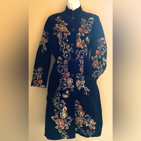 Johnny Was Navy Embroidered Corduroy Coat - Picture 2 of 12